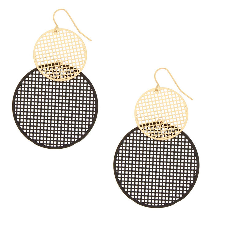 Gold-Tone & Black Mesh Circle Drop Earrings,