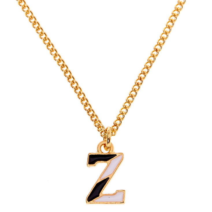 Gold Striped Initial Pendant Necklace - Z,