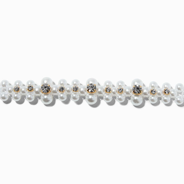 Gold-tone Pearl &amp; Rhinestone Choker Necklace ,