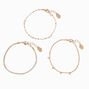 Gold-tone Cubic Zirconia Chain Bracelets - 3 Pack,