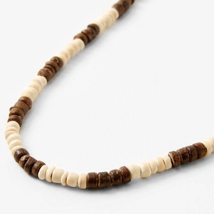 Brown &amp; Cream Beaded Wood Necklace,