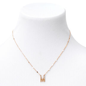 Gold Half Stone Initial Pendant Necklace - M,