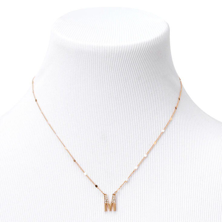 Gold Half Stone Initial Pendant Necklace - M,