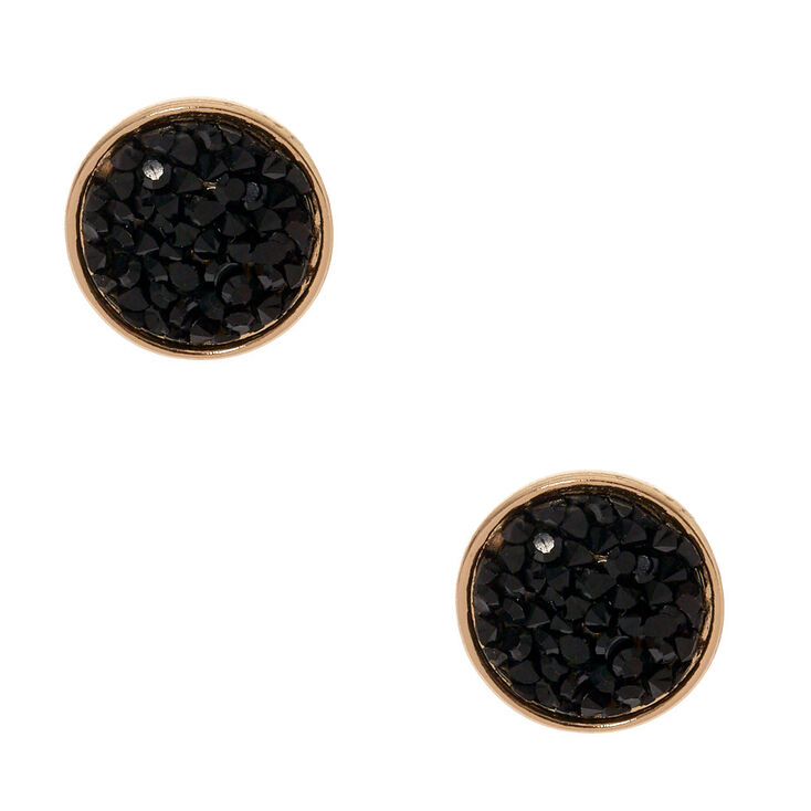 Gold Tone & Black Faux Druzy Stone Disc Earrings,