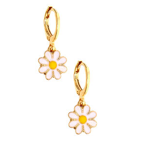 Gold 10MM Daisy Charm Hoop Earrings,