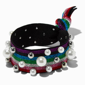Pearl-Embellished Rainbow Print Hair Tie,