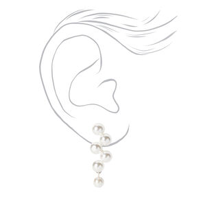 Silver 1&quot; Pearl Linear Drop Earrings - White,