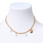 Gold Asymmetrical Shell Charm Chain Necklace,