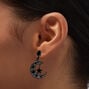 Black Crescent Moon Star 1&quot; Clip-On Drop Earrings,