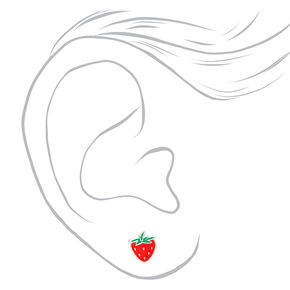 Sterling Silver Single Enamel Strawberry Stud Earring,
