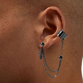Black Sword &amp; Cross Connector Cuff Earring Stackables - 5 Pack,