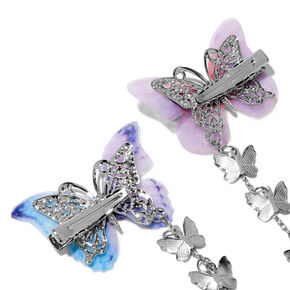 Silver-tone Pastel Butterfly Dangle Hair Clips - 2 Pack,