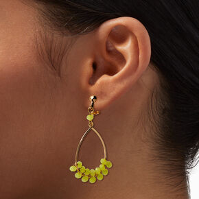 Yellow-Green Beaded Gold-tone Hoop Clip On 1.5&quot; Drop Earrings,