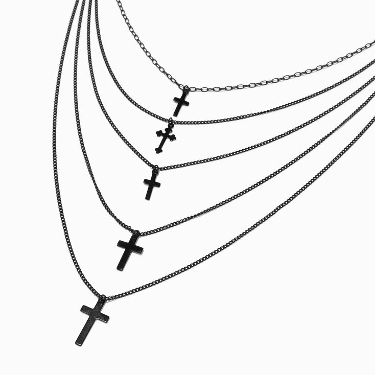 Black Cross Multi-Strand Necklace,