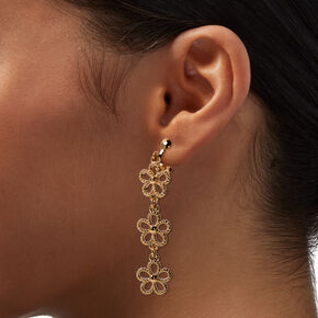 Gold-tone Textured Daisies 2&quot; Clip-On Drop Earrings ,