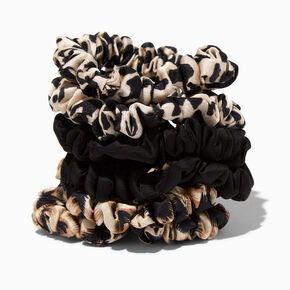 Black &amp; Animal Print Skinny Silky Hair Scrunchies - 6 Pack,