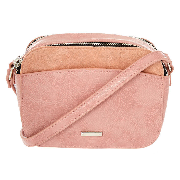 Faux Leather Camera Crossbody Bag - Pink,