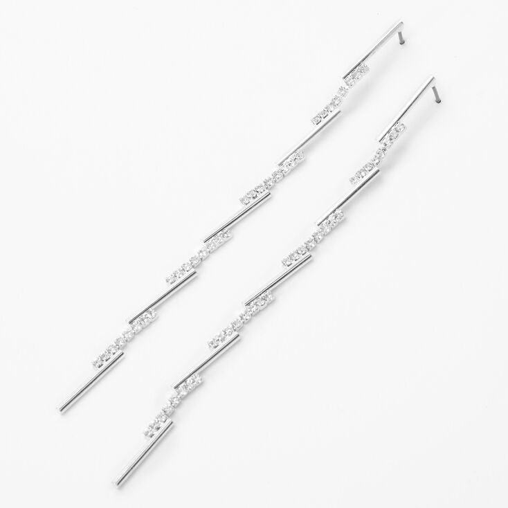 Silver 3.5&quot; Rhinestone Dash Linear Drop Earrings,