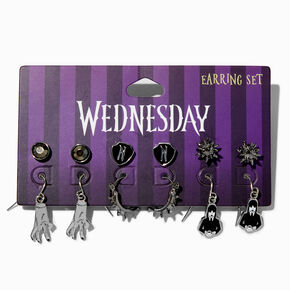 Wednesday&trade; Silver Mixed Earring Set - 6 Pack,