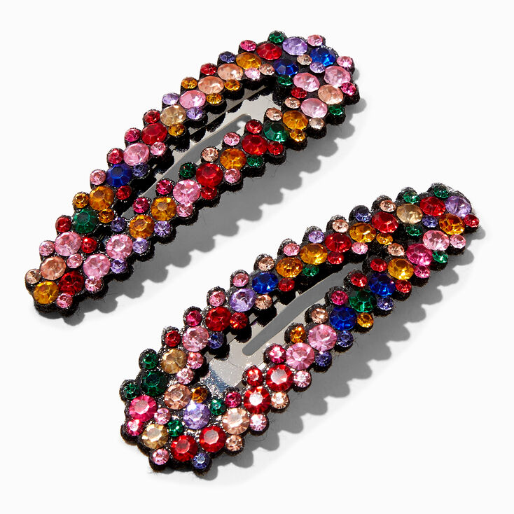 Multi-Colored Rhinestone Hair Snap Clips - 2 Pack,