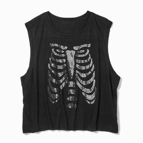 Halloween Black Studded Skeleton Tank Top,