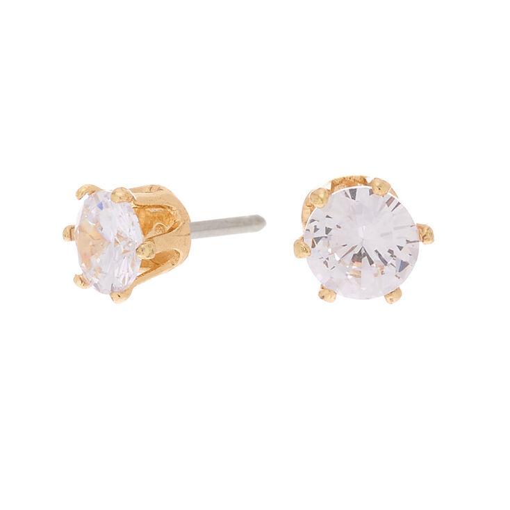 Gold Cubic Zirconia 6MM Round Stud Earrings,