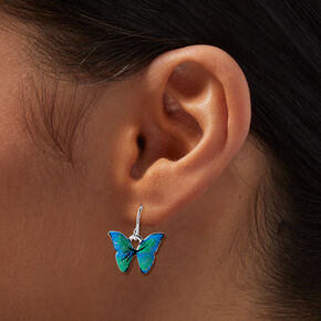 Blue &amp; Green Glitter Butterfly 0.75&quot; Drop Earrings,