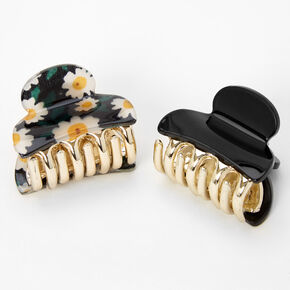 Daisy Floral Mini Hair Claws - Black, 2 Pack,