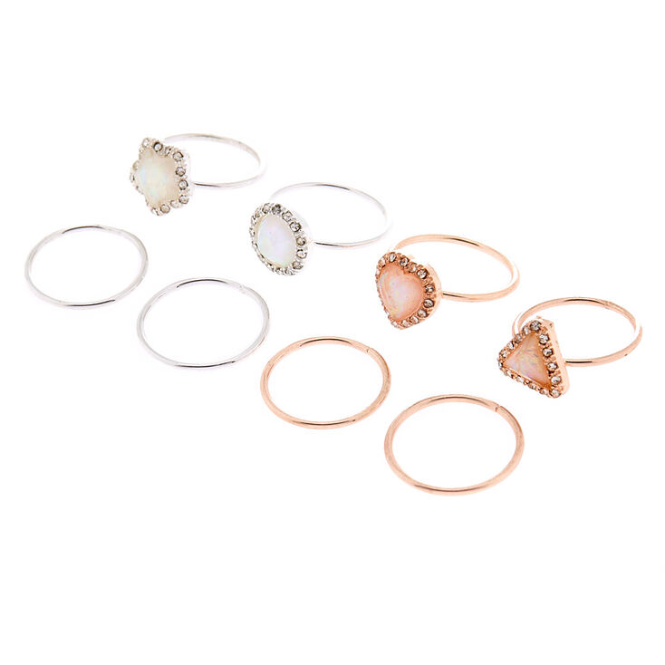 Mixed Metal Iridescent Stone Rings - 8 Pack,