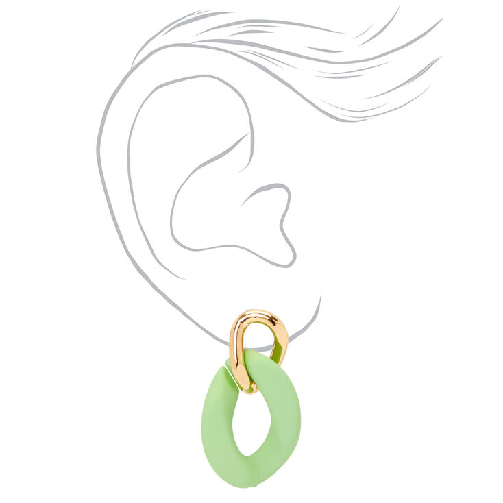 Gold Rubber Green Chainlink Drop Earrings,