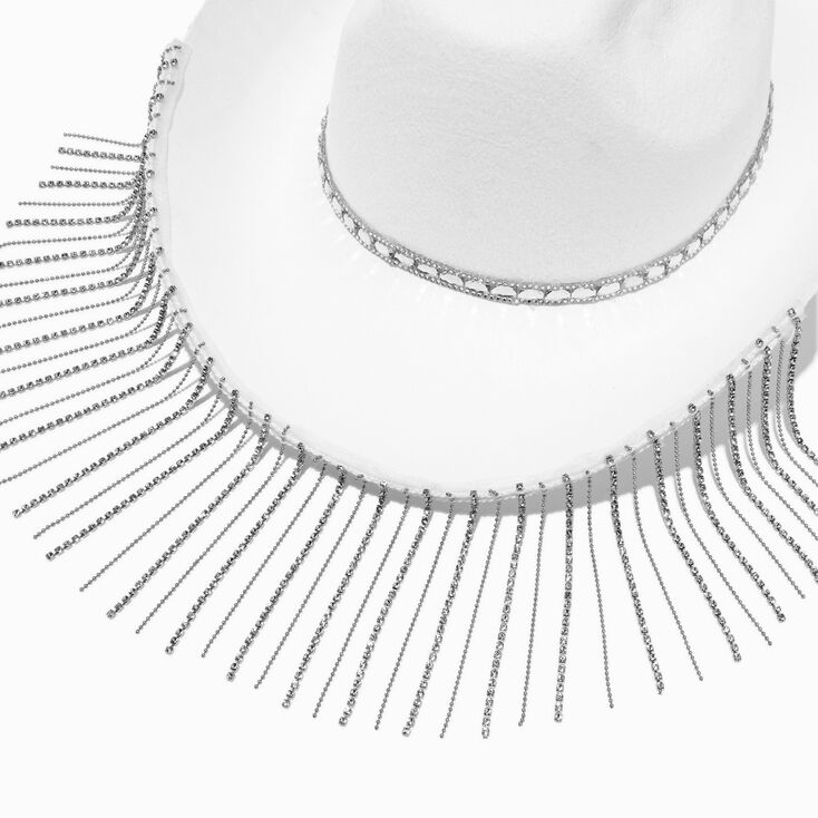 Rhinestone Fringe White Cowboy Hat,