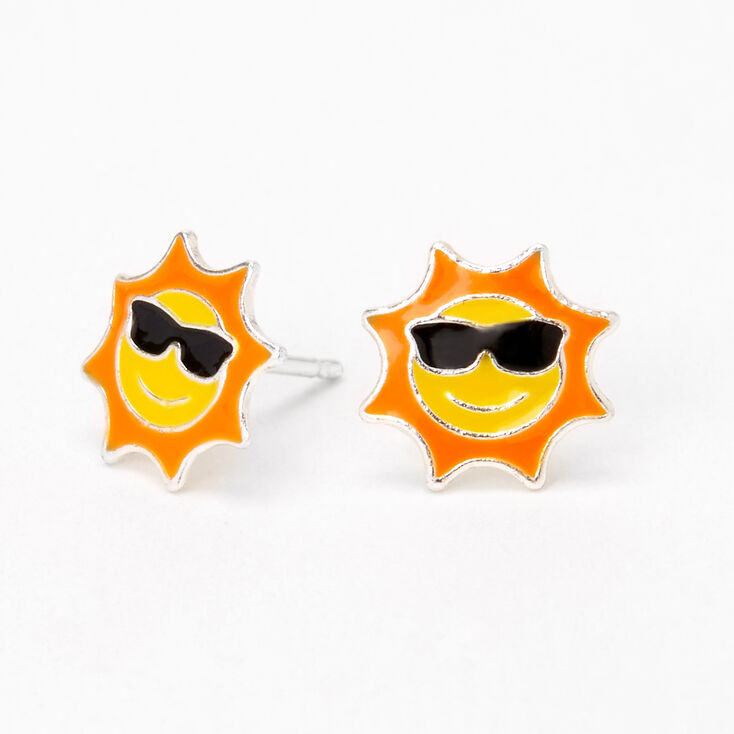 Sterling Silver Sunglasses Sun Stud Earrings,