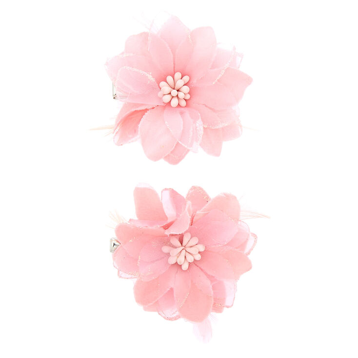 Pink Lily & Feathers Hair Clips,