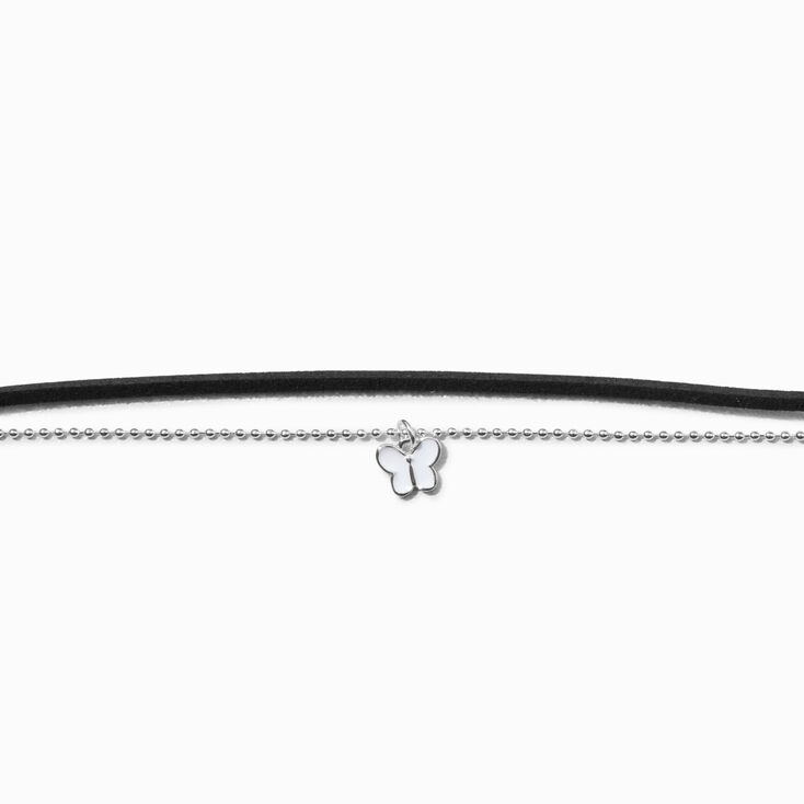 White Butterfly Pendant Silver Chain Choker Necklace - 2 Pack,