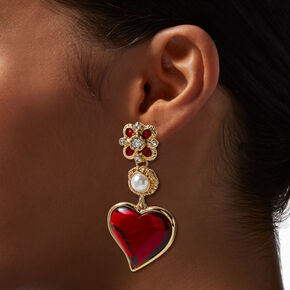 Faux Pearl &amp; Heart 2.5&quot; Drop Earrings ,