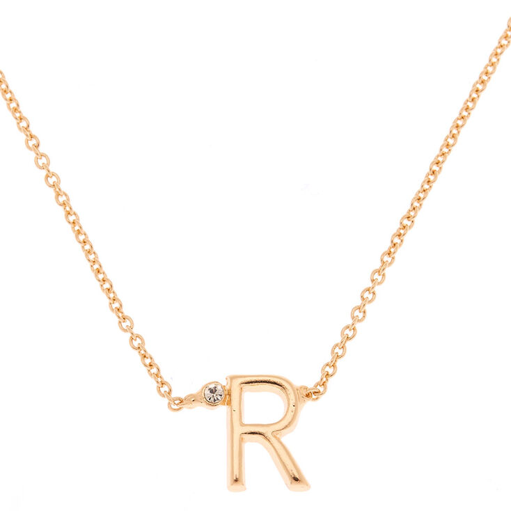 Gold Initial Necklace - R,