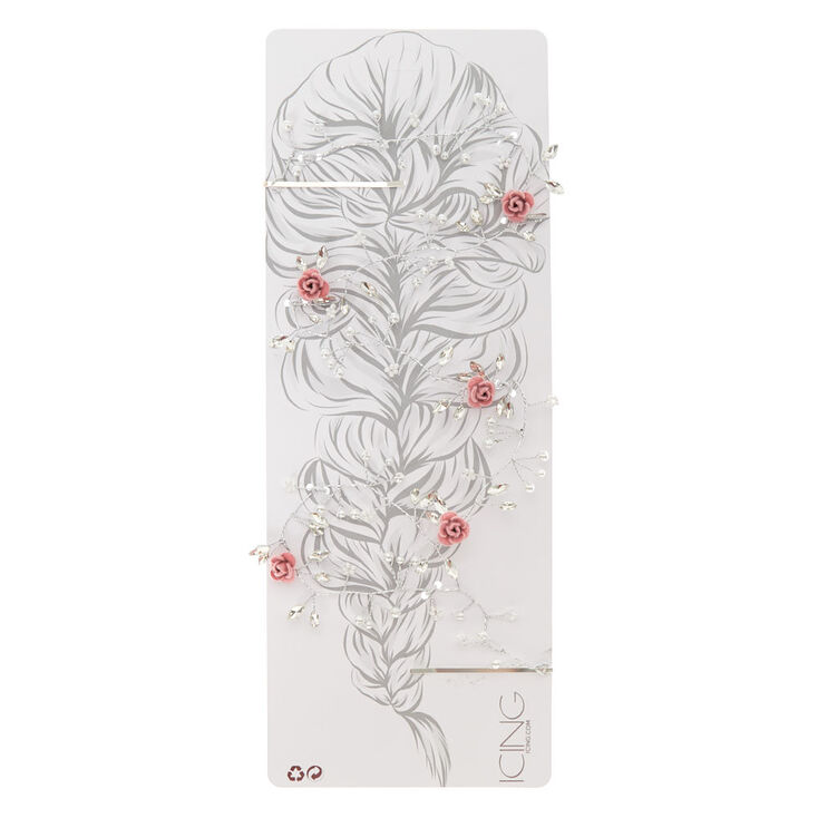 Silver Rose Hair Swag - Pink,