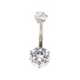 Silver 14G Round Cubic Zirconia Belly Ring,
