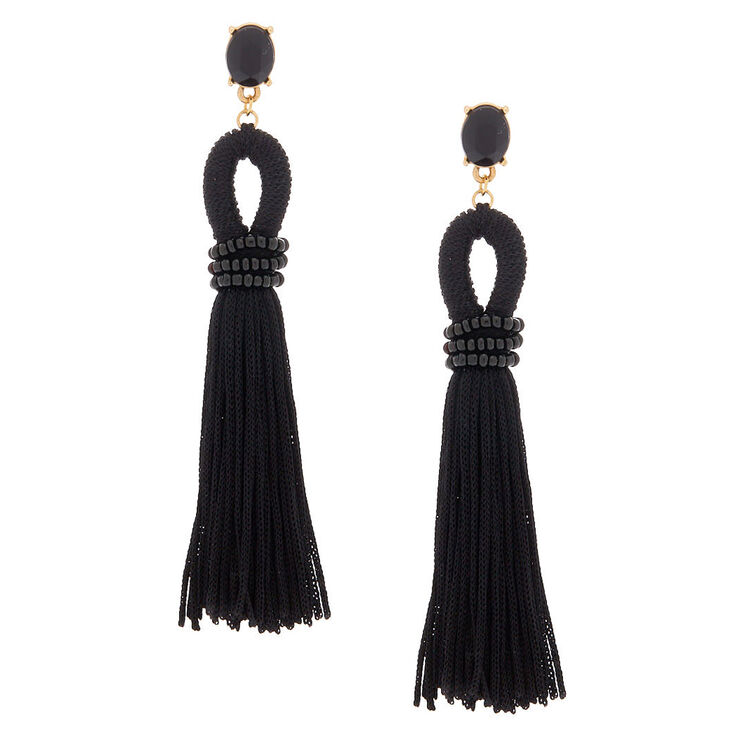 4" Looped Tassel Drop Earrings - Black,