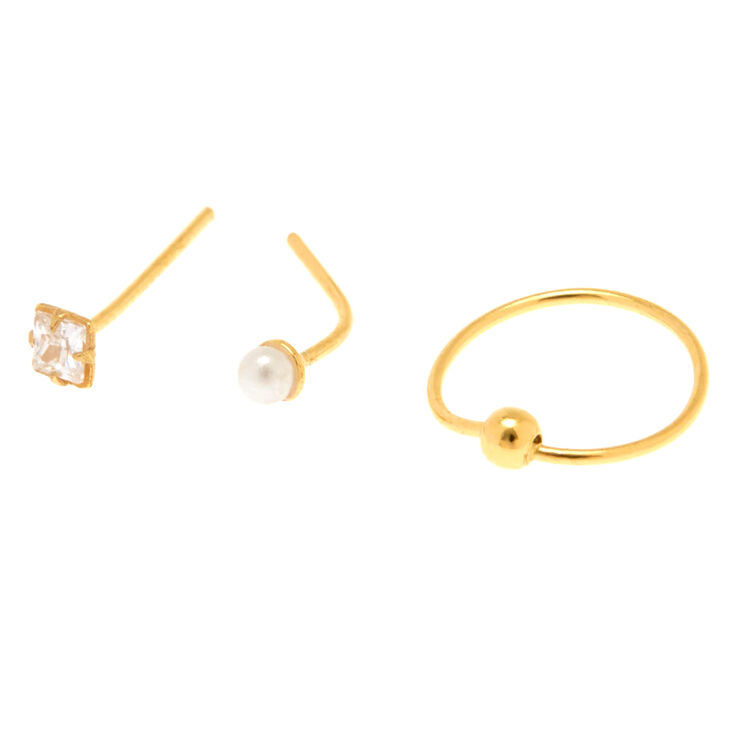3 Pack Sterling Silver Fancy Gold Nose Studs,