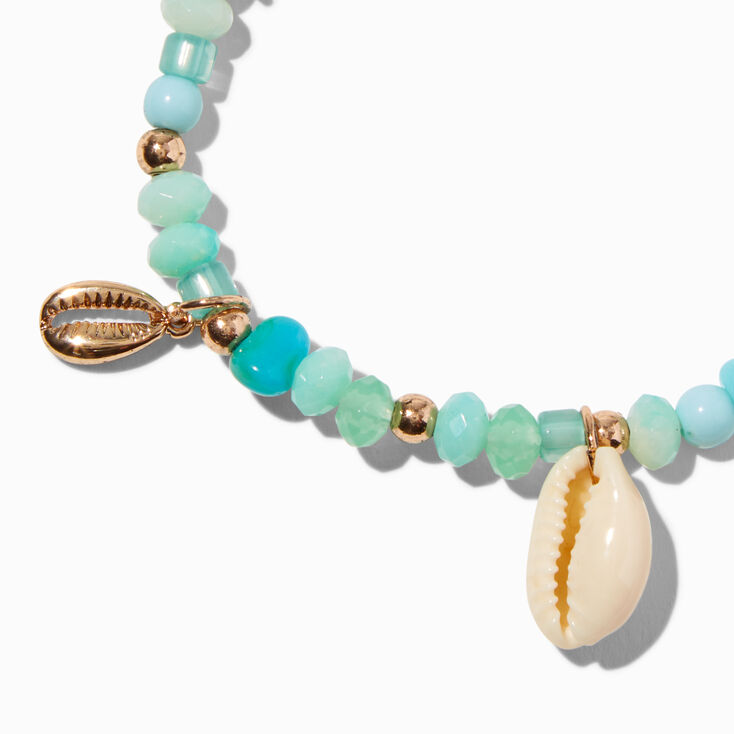 Turquoise Cowrie Shell Beaded Stretch Bracelet,