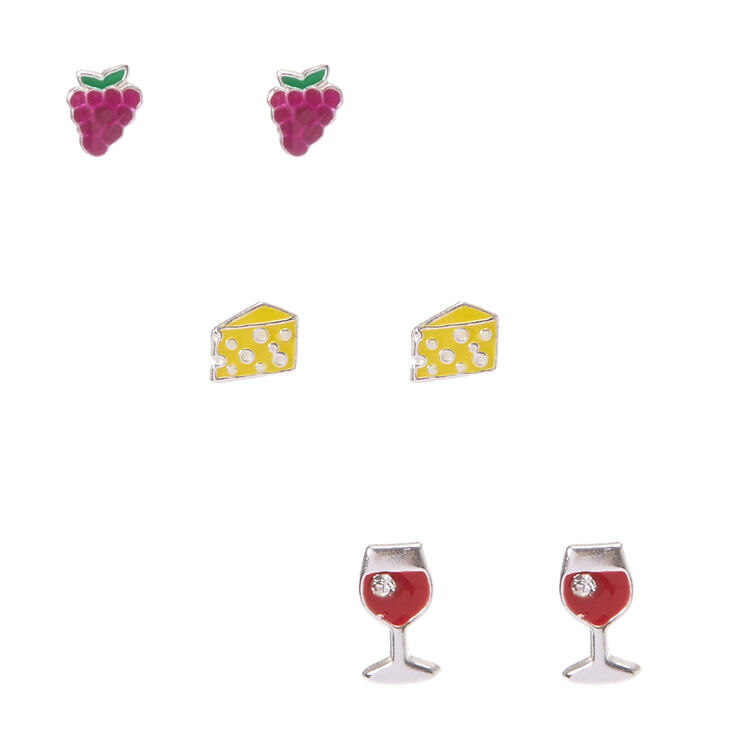 925 Sterling Silver Wine And Cheese Stud Earrings,