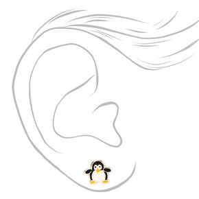 Silver Penguin Stud Earrings - White,