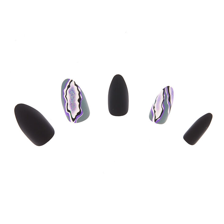 Agate Faux Nail Set - Gray, 24 Pack,
