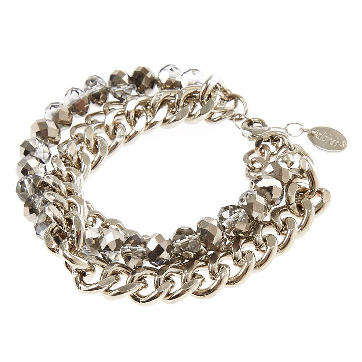 Silver Chrome Multi-Layer Chain Link Bracelet,