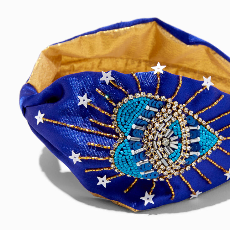 Blue Beaded Evil Eye Headband,