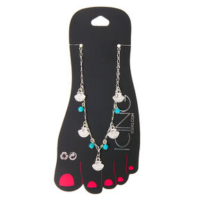 Silver Beaded Seashell Chain Anklet - Turquoise,