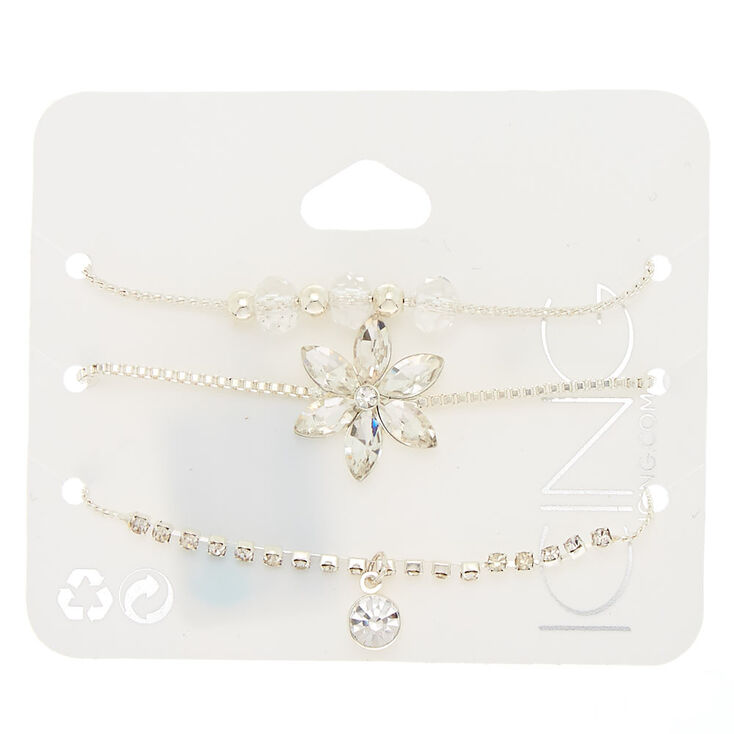 Silver Fancy Floral Statement Bracelets - 3 Pack,