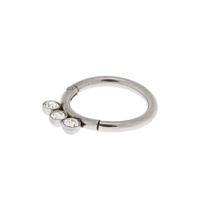 Silver 16G Triple Crystal Cartilage Clicker Hoop Earring,