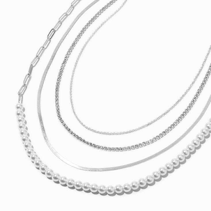 Silver Pearl Chain Multi-Strand Necklace,